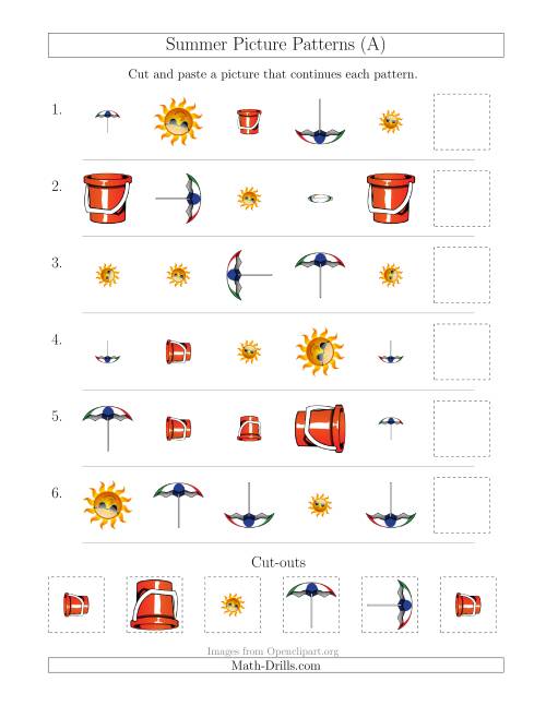 The Summer Picture Patterns with Shape, Size and Rotation Attributes (A) Math Worksheet