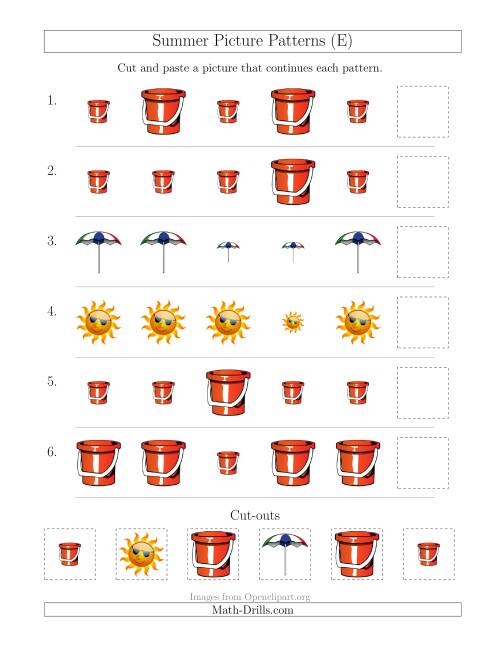 The Summer Picture Patterns with Size Attribute Only (E) Math Worksheet