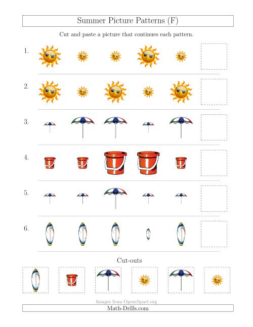 The Summer Picture Patterns with Size Attribute Only (F) Math Worksheet