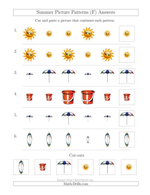 The Summer Picture Patterns with Size Attribute Only (F) Math Worksheet Page 2