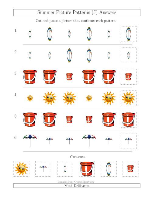 The Summer Picture Patterns with Size Attribute Only (J) Math Worksheet Page 2