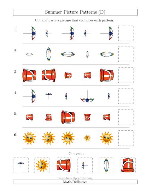 The Summer Picture Patterns with Size and Rotation Attributes (D) Math Worksheet