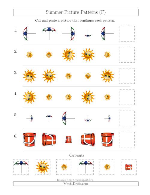 The Summer Picture Patterns with Size and Rotation Attributes (F) Math Worksheet