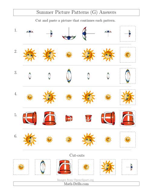 The Summer Picture Patterns with Size and Rotation Attributes (G) Math Worksheet Page 2