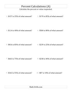 Calculating the Original Currency Amount with Whole Numbers and Multiples of 5 Percents