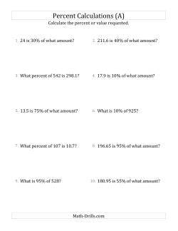 Mixed Percent Problems with Decimal Amounts and Multiples of 5 Percents