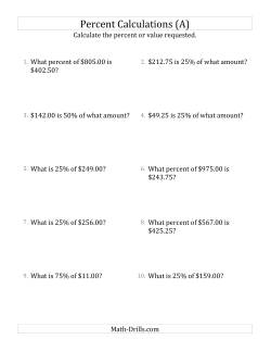 Mixed Percent Problems with Decimal Currency Amounts and Multiples of 25 Percents