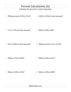 Mixed Percent Problems with Decimal Amounts and Multiples of 25 Percents