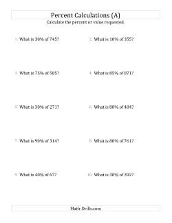 Calculating the Percent Value of Decimal Amounts and Multiples of 5 Percents