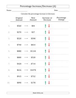 Percentage Increase or Decrease of Whole Dollar Amounts with 5 Percent Intervals