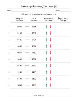 Percentage Increase or Decrease of Whole Dollar Amounts with 1 Percent Intervals