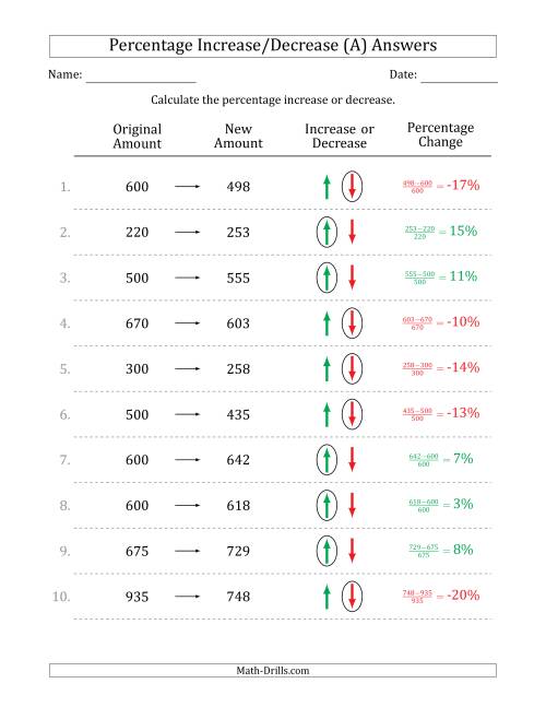 The Percentage Increase or Decrease of Whole Numbers with 1 Percent Intervals (All) Math Worksheet Page 2