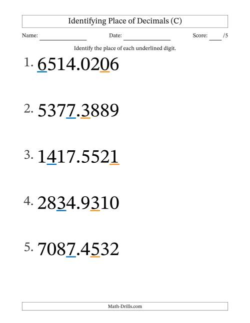 Identifying Place Of Decimal Numbers From Ten Thousandths To Thousands 