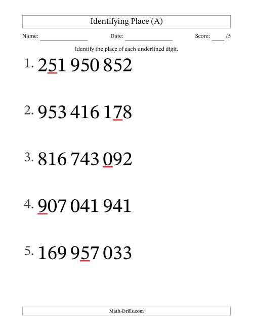 The SI Format Identifying Place from Ones to Hundred Millions (Large Print) (A) Math Worksheet