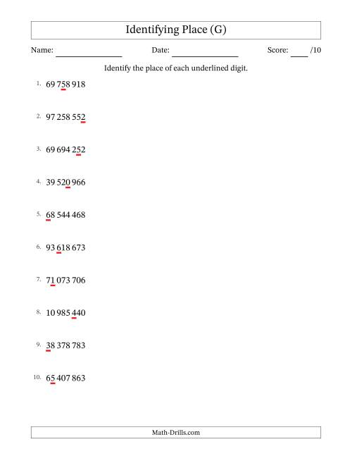 The SI Format Identifying Place from Ones to Ten Millions (G) Math Worksheet