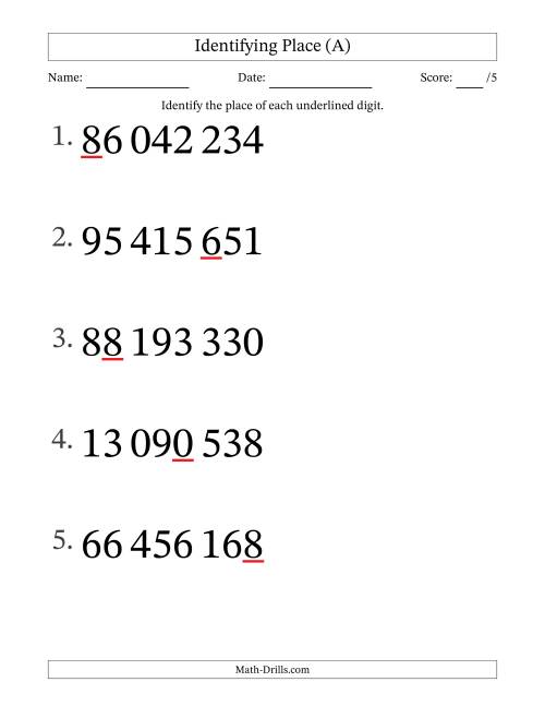 The SI Format Identifying Place from Ones to Ten Millions (Large Print) (A) Math Worksheet