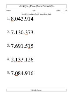 Euro Format Identifying Place from Ones to Millions (Large Print)