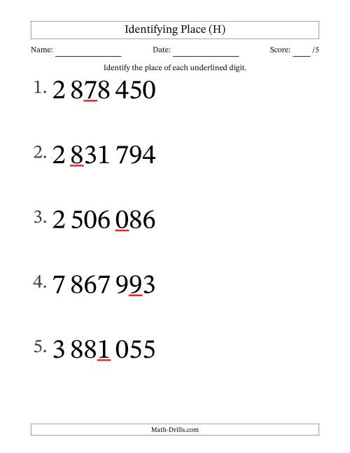 The SI Format Identifying Place from Ones to Millions (Large Print) (H) Math Worksheet