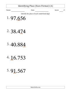 Euro Format Identifying Place from Ones to Ten Thousands (Large Print)