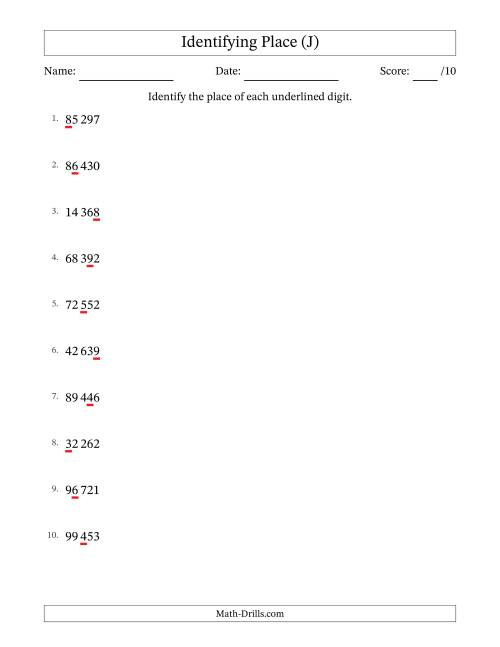 The SI Format Identifying Place from Ones to Ten Thousands (J) Math Worksheet