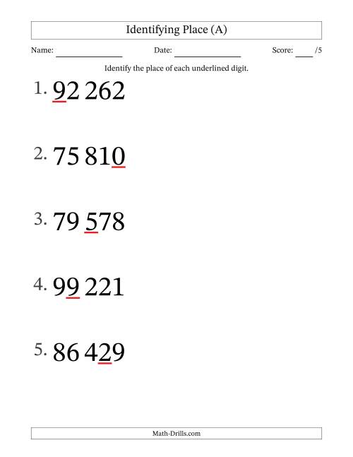 The SI Format Identifying Place from Ones to Ten Thousands (Large Print) (A) Math Worksheet