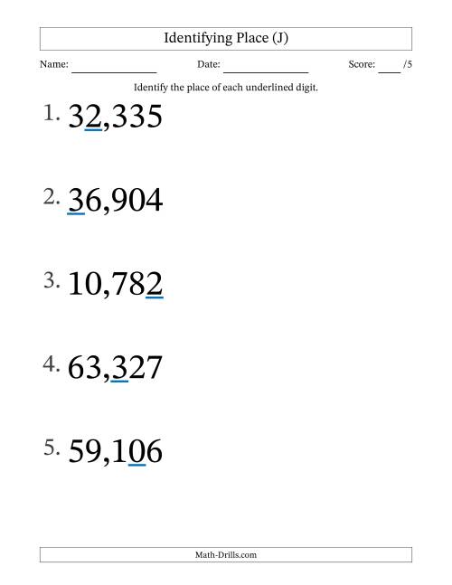 The Identifying Place from Ones to Ten Thousands (Large Print) (J) Math Worksheet