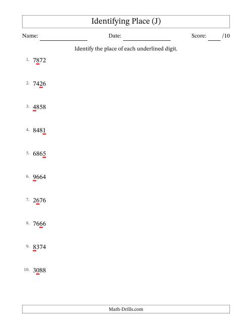 The SI Format Identifying Place from Ones to Thousands (J) Math Worksheet