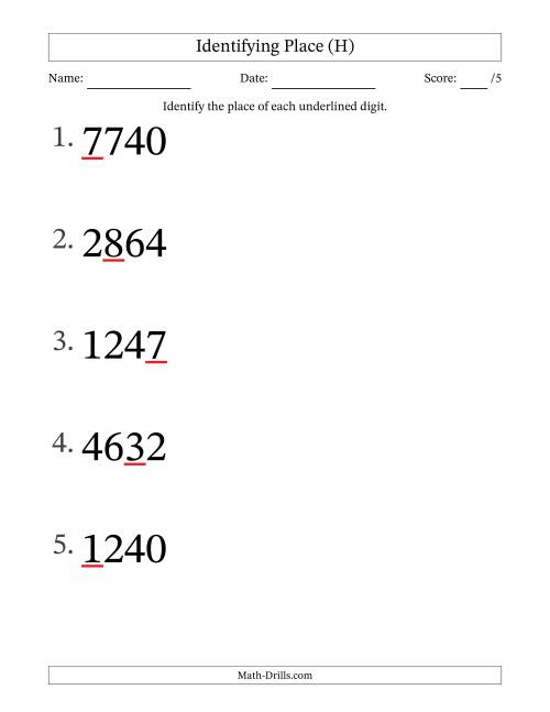 The SI Format Identifying Place from Ones to Thousands (Large Print) (H) Math Worksheet