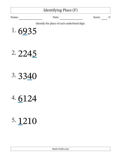 The Identifying Place from Ones to Thousands (Large Print) (F) Math Worksheet