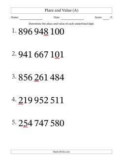 SI Format Determining Place and Value from Ones to Hundred Millions (Large Print)