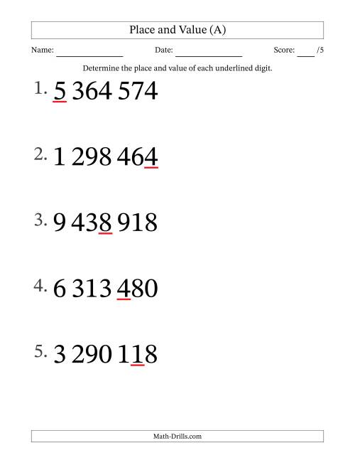 The SI Format Determining Place and Value from Ones to Millions (Large Print) (A) Math Worksheet