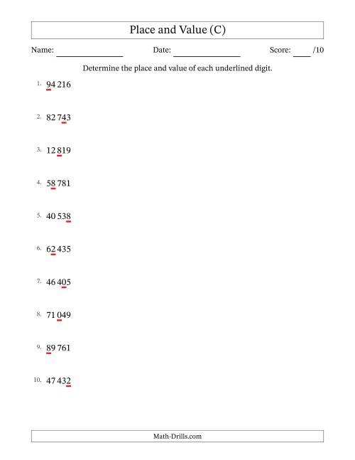 The SI Format Determining Place and Value from Ones to Ten Thousands (C) Math Worksheet