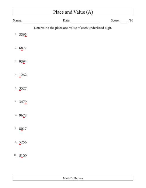 The SI Format Determining Place and Value from Ones to Thousands (A) Math Worksheet