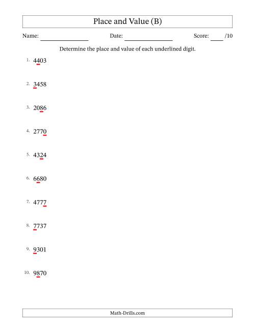 The SI Format Determining Place and Value from Ones to Thousands (B) Math Worksheet