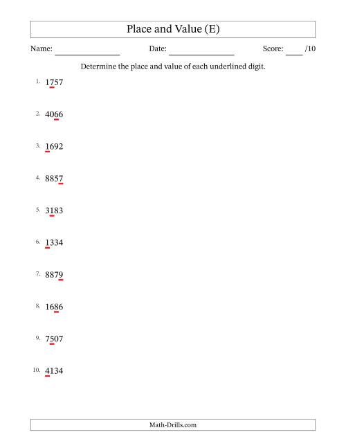 The SI Format Determining Place and Value from Ones to Thousands (E) Math Worksheet