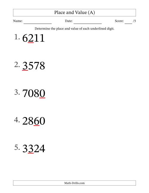 The SI Format Determining Place and Value from Ones to Thousands (Large Print) (A) Math Worksheet