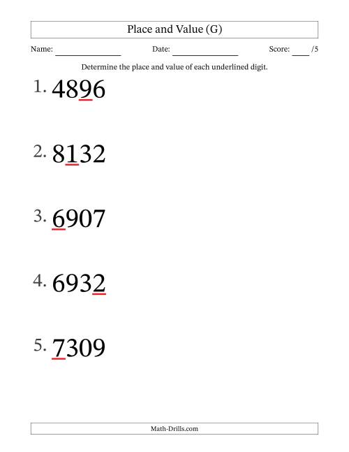 The SI Format Determining Place and Value from Ones to Thousands (Large Print) (G) Math Worksheet