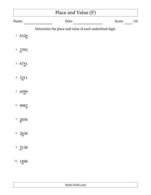 The Determining Place and Value from Ones to Thousands (F) Math Worksheet