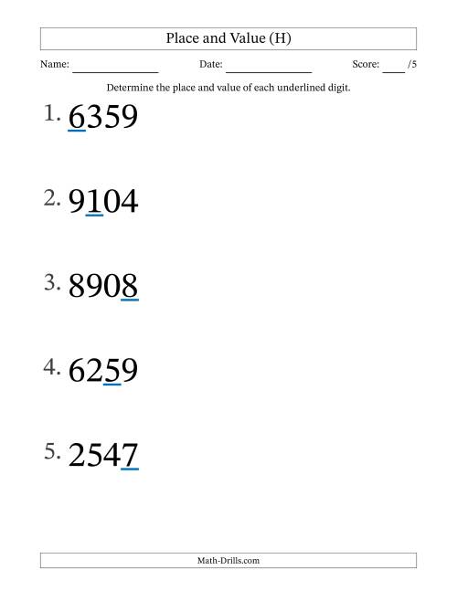 The Determining Place and Value from Ones to Thousands (Large Print) (H) Math Worksheet