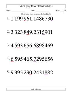 SI Format Identifying Place of Decimal Numbers from Ten Millionths to Millions (Large Print)