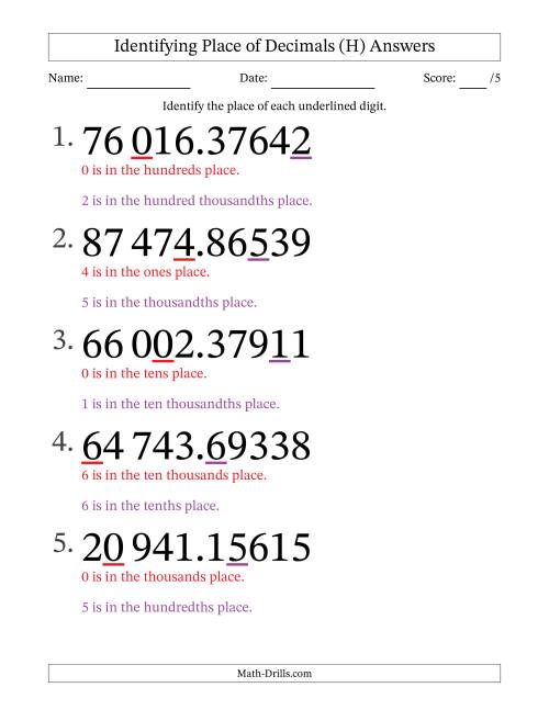 The SI Format Identifying Place of Decimal Numbers from Hundred Thousandths to Ten Thousands (Large Print) (H) Math Worksheet Page 2