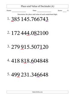 SI Format Determining Place and Value of Decimal Numbers from Millionths to Hundred Thousands (Large Print)