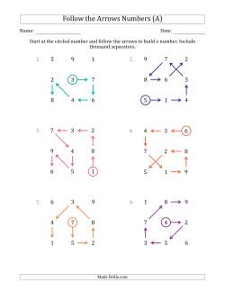 Follow The Arrows to Build a Number and Include Thousands Separators (Grid Numbers Mixed)