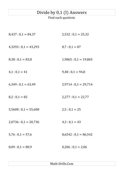 The Dividing Decimals by 0,1 (I) Math Worksheet Page 2