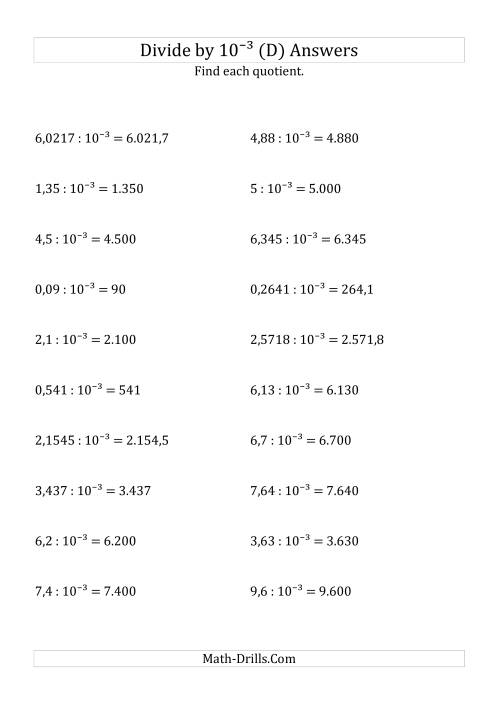 The Dividing Decimals by 10<sup>-3</sup> (D) Math Worksheet Page 2