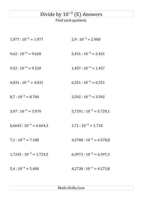 The Dividing Decimals by 10<sup>-3</sup> (E) Math Worksheet Page 2