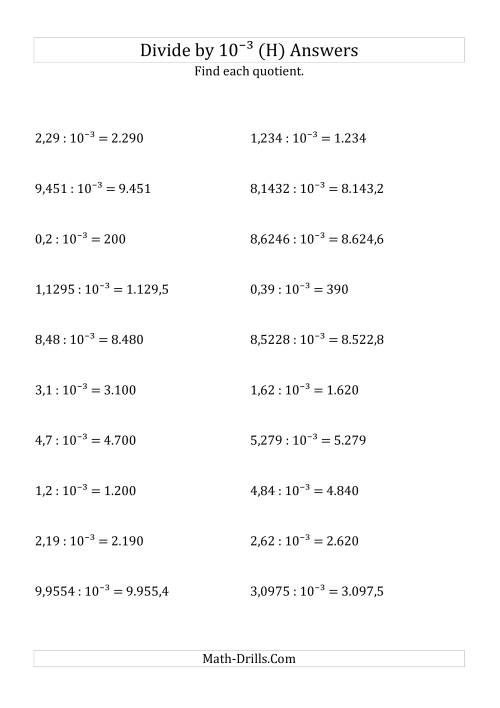 The Dividing Decimals by 10<sup>-3</sup> (H) Math Worksheet Page 2