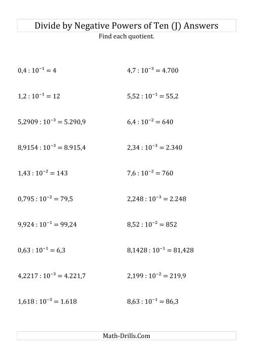 The Dividing Decimals by Negative Powers of Ten (Exponent Form) (J) Math Worksheet Page 2
