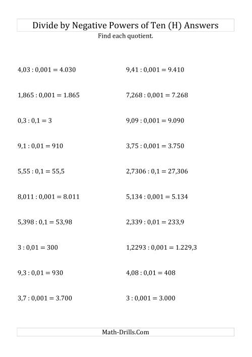 The Dividing Decimals by Negative Powers of Ten (Standard Form) (H) Math Worksheet Page 2