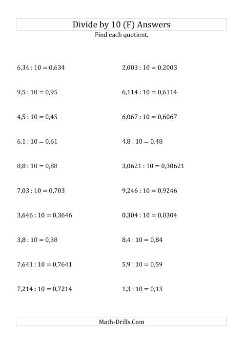 The Dividing Decimals by 10 (F) Math Worksheet Page 2